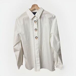 Foxcroft Top Blouse Womens 12 White Embroidered Wrinkle Free Preppy Office City